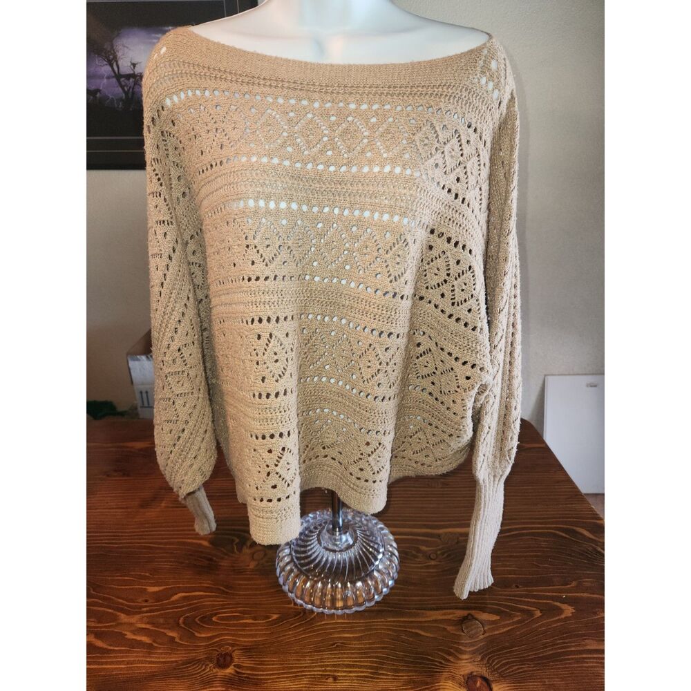 SHEIN Tan Knitted Sweater Size M Medium Ribbed Pullover Cozy Fall Long Sleeve